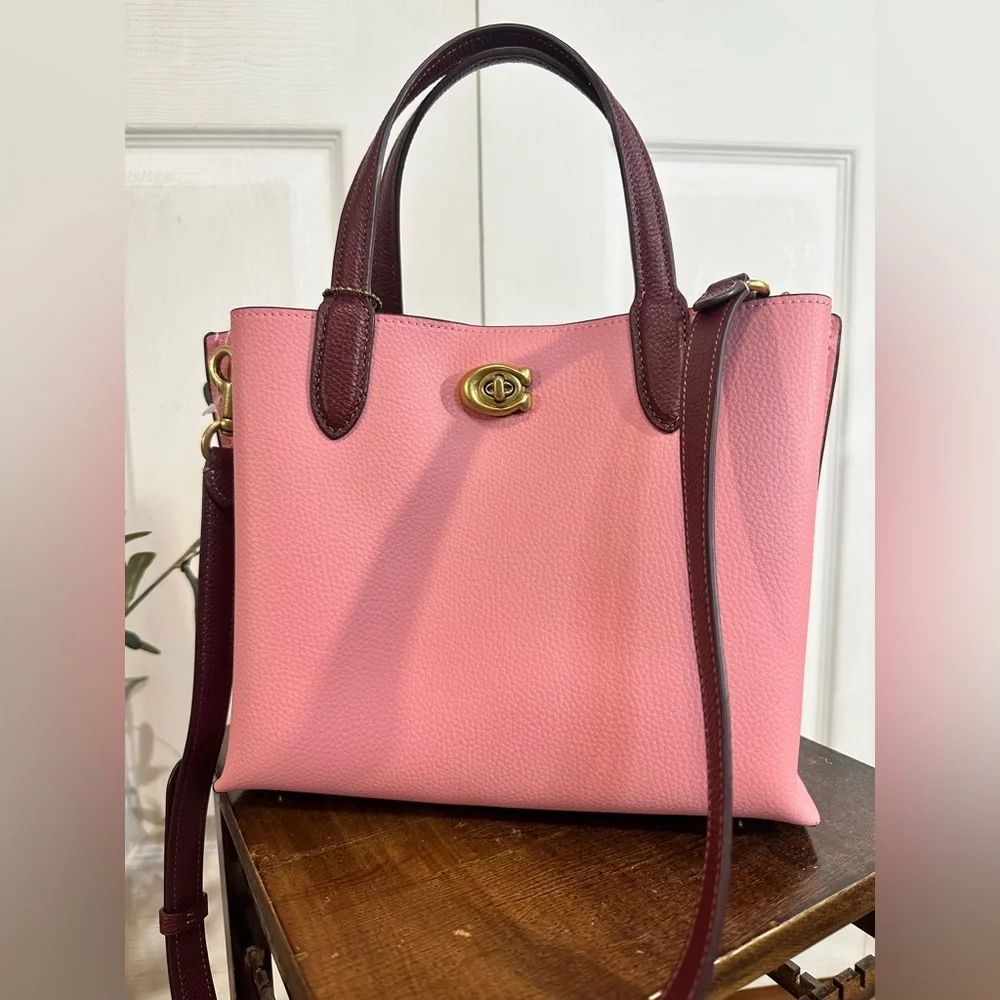 Coach Willow tote 24 colorblock pink purple crossbody convertible - Picture 3 of 16